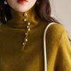 Diseño de Cuello Alto de Moda Francés Botones Medio Abiertos Botón de Perla Francesa Suéter Suave y Ceroso Suéter de Punto para Mujer Europeo