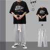 Terno de Manga Curta para Meninos, Conjunto Esportivo Ins de Duas Peças, Camiseta e Calça, Terno Casual Fino Masculino