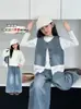 Roupa Infantil 2026 Nova Moda Outono para Crianças: Colete Jeans e Camiseta de Manga Longa para Roupas de Outono para Meninas