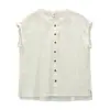 Ropa de Verano 2026, Camisa de Mujer con Cuello de Encaje Estilo Artístico y Botones de Colores, Blusa sin Mangas de Gasa de Algodón de Doble Capa