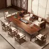 Modelo Nuevo 2026 Cama Luohan de Madera de Nogal, Juego de Mesa y Sillas de Té para Oficina y Sala de Estar, Estilo Chino Nuevo Mesa de Madera Maciza para Beber Té y Preparar Té