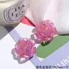 2023 Nuevos Pendientes de Flor de Hoja de Oro Transparente de Celebridad de Internet Flor de Rosa Pendientes de Resina de Pegamento Cremoso Tachuelas Hechas a Mano Morado
