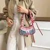 Lindo Bolso de Hombro de Mezclilla a Cuadros Rojos - Bolso Hobo Kawaii con Adorno de Encaje y Detalle de Botón de Cereza para Mujeres y Niñas