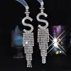 Pendientes de Explosiones Transfronterizas Europeos y Americanos 26 Letras Pendientes de Pedrería Brillante Pendientes Largos con Borlas Pendientes de Boda Pendientes Largos