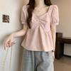 [Original] Camisa de Manga Corta Abullonada de Talla Grande para Mujer 2025 Nueva mm Gordita Look Adelgazante Suelta Elegante Top de Cuello Cuadrado