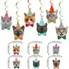 Decoração de Festa de Aniversário Temática para Pets Transfronteiriça Gato Pet Gato Bandeira de Aniversário e Copo de Papel com Flores Prato Venda por Atacado Personalização
