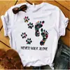 Blusas Femininas Transfronteiriças Patas de Animal Coração Dropshipping Letras Moda Retrô Camiseta Feminina Manga Curta