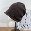 Estilo perezoso gorro holgado de gran circunferencia para mujer, nuevo gorro de punto con borde enrollado para otoño e invierno, hace que la cara se vea más pequeña, sombrero tipo turbante de color mixto