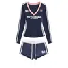 Camiseta de Manga Larga Estampada con Color en Contraste Retro Americano Spice Girls para Mujer, Verano, Deportes, Ajuste Ceñido Adelgazante, Shorts Hot Pants