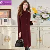 Abrigo Rojo 100% Lana Merino Feimengyi para Mujer, Invierno Elegante Retro de Alta Calidad Chaqueta de Lana Engrosada con Cuello Alto