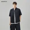 Ropa Masculina Apo Camisa Cruzada de Mezclilla Lyocell de Manga Corta para Hombre, Camisa Casual de Lino de Verano de Alta Gama Holgada