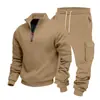 Amazon Europeia Transfronteiriça Tamanho Casual Moda Pesado Plus Veludo Casual Gola Alta Moletom Roupa de Trabalho Calça Longa Conjunto Esportivo Masculino