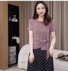 Verão 2025 Nova Moda Versátil Slim Fit Gola Redonda Design Cor Sólida Blusa Feminina Manga Curta