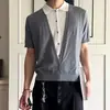 Jaqueta Cardigan de Tricô Masculina para Primavera e Outono, Estilo Fino, Tendência Slim-Fit Manga Curta Cor Sólida Gola V Suéter Masculino