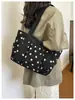Bolso de Hombro Único de Lunares Otoño/Invierno Nuevo Transfronterizo Retro Versátil Juvenil Gran Capacidad Bolso de Lona Moda Bolso de Mano para Viaje