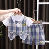 Meninos de manga curta roupa de verão terno bebê colete britânico terno de duas peças para 1-3 anos de idade 4 bebês e crianças verão terno pequeno moda