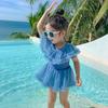 Maiô Peça Única para Meninas 2025 Meninas Brincando na Água Fofo Maiô Tamanhos Médio e Grande Saia de Gaze Infantil Maiô Princesa de Fonte Termal Secagem Rápida