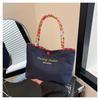 Estilo Europeu e Americano Bordado Letra Lona Feminino Tendência Novo 2025 Elegante Verão Novo Bolsa de Mão com Corda Bolsa de Ombro