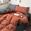 Juego de cuatro piezas de color liso y dos tonos, clase A, simple, para madres y bebés, hecho de gasa de doble capa de algodón lavado, incluye sábana y funda de edredón, juego de tres piezas para dormitorios de estudiantes