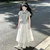 Vestido Infantil Verão 2026 Novo Estilo Academia Infantil Estilo Princesa Conjunto de Roupa de Verão para Crianças Maiores, Muito Bonito Manga Curta