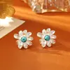 Brincos de flor texturizados em turquesa azul da Fábrica de Joias Jiehao, simples e estilosos, com um toque de luxo, joias únicas em estilo vintage