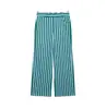 Conjunto de dos piezas para mujer con top de rayas y cuello y pantalones de pierna recta, atuendo retro de estilo callejero abotonado estilo chino, suministro de ropa para mujer transfronteriza