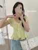 Camisa de verano de punto súper elegante de manga corta con un diseño único, nueva prenda de punto de verano para mujer en negro