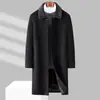 Casaco de lã chenille de inverno para homens de meia-idade e idosos, com forro de fleece removível e grafeno para aquecimento, modelo longo, adequado para pais