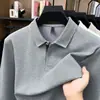Camisa POLO com colarinho para homens, de manga longa, estilo business casual, corte solto, versátil, adequada para primavera e outono, camisa básica para homens de meia-idade e idosos