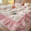 Juego de Sábanas Cálidas Espesas de Leche Grado A Otoño/Invierno Juego de Cuatro Piezas Juego de Tres Piezas con Encaje de Color Contrastante Estilo Lolita Sanador