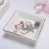 Bandeja de Cerâmica para Joias de Comércio Exterior Quadrada com Borda Dourada Bandeja de Armazenamento Anel Colar Brincos Bandeja para Joias