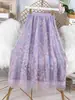 Falda de malla de doble capa con cintura elástica bordada estilo Mori, ajustada, de longitud media, nueva para el verano, falda elegante para mujer, falda