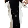 Cadena de suéter de transferencia geométrica de acero de titanio elegante cuenta redonda tirador collar largo para mujer simple nicho accesorios para camisa básica moda