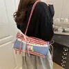 Bolsa de axila de cuadros linda, Bolso de hombro de verano, Bolso coreano de moda y versátil para el trabajo, Bolsa grande para la escuela y el trabajo