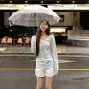 Camisa de rayas con cuello transparente para protección solar para mujer, top de diseño de verano