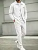 Comercio exterior transfronterizo nuevo traje deportivo casual de moda para hombre de punto gofrado color liso cuello camisero manga larga pantalón largo