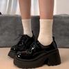 Zapatos pequeños de cuero estilo británico de tacón alto y suela gruesa negros para mujer 2025 Nuevo Primavera y Verano Versátiles Aumentadores de Altura Zapatos Mary Jane