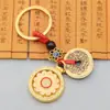 Llavero de Moneda de Cinco Emperadores de Cobre Genuino con Colgante de Diamante Giratorio, Colgante de Aleación Hueca de Estilo Tibetano de Moda con el Mantra de Seis Palabras