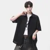 Jaqueta Camisa Estilo Old Money, Verão Fina com Aparência de Linho Marca Tendência Masculina Manga Curta, Cor Sólida, Caimento Solto, Casual, Seda de Gelo, Design Simples