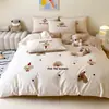 Juego de Cuatro Piezas de Satén de Algodón de Fibra Larga de Alto Hilo, Lujo Ligero, Ropa de Cama de Algodón Puro de Alta Calidad, Tres Fundas de Edredón, Sábana Ajustable 4