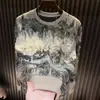 Outono e Inverno Novo Estilo Céu Estrelado Strass Lã Grossa Masculina Gola Redonda Estilosa Casual Manga Longa Camiseta Camisa Base