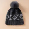 Gorro de Punto de Moda Estilo Coreano 100% Cachemira con Bloques de Color para Mujer, Gorro Grueso Cálido de Otoño e Invierno con Protección para las Orejas y a Prueba de Frío