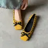 Sapatos Mary Jane Amarelos de Couro Macio, Salto Baixo Quadrado, para Mulheres, com Aumento Oculto de Altura, Sola Reta, Laço, Estilo Slip-On