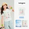 Pudding Haru 2026 Verano Nuevo Top Redondo de Manga Corta para Niñas, Camiseta Delgado Fresca y Linda Estampada para Niños