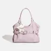 Bolsa Hobo Rosa Doce Y2K para Mulheres - Bolsa Tote de Couro Macio com Design de Fivela e Pingente de Estrela - Bolsa de Mão Casual Desestruturada