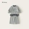 Bangxuan Roupa Infantil Kids Moletom com Estampa de Laço Falso Duas Peças Calça de Sarja Reta Conjunto de Duas Peças Conjunto para Meninas Tendência