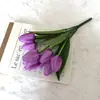 9 Cabezas de Flores de Tulipán Artificiales Exportación Ramo de Planta Verde Decoración de Escena para Fotografía en Casa Alta Simulación