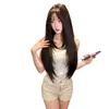 Peruca Maru Maru Feminina Cabelo Longo Castanho Preto Cabelo Longo Liso Rosto Redondo Lolita Peruca Completa Natural Preta Longa Lisa