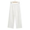 Calça Casual Reta de Cor Sólida Vintage com Cintura Elástica e Cordão Feminina Verão Nova Ampla Respirável de Linho Wide-Leg