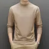 Camiseta interior térmica para hombre para otoño e invierno, nueva de vellón de doble cara con cuello medio alto, cálida, agradable para la piel, elástica, de manga larga